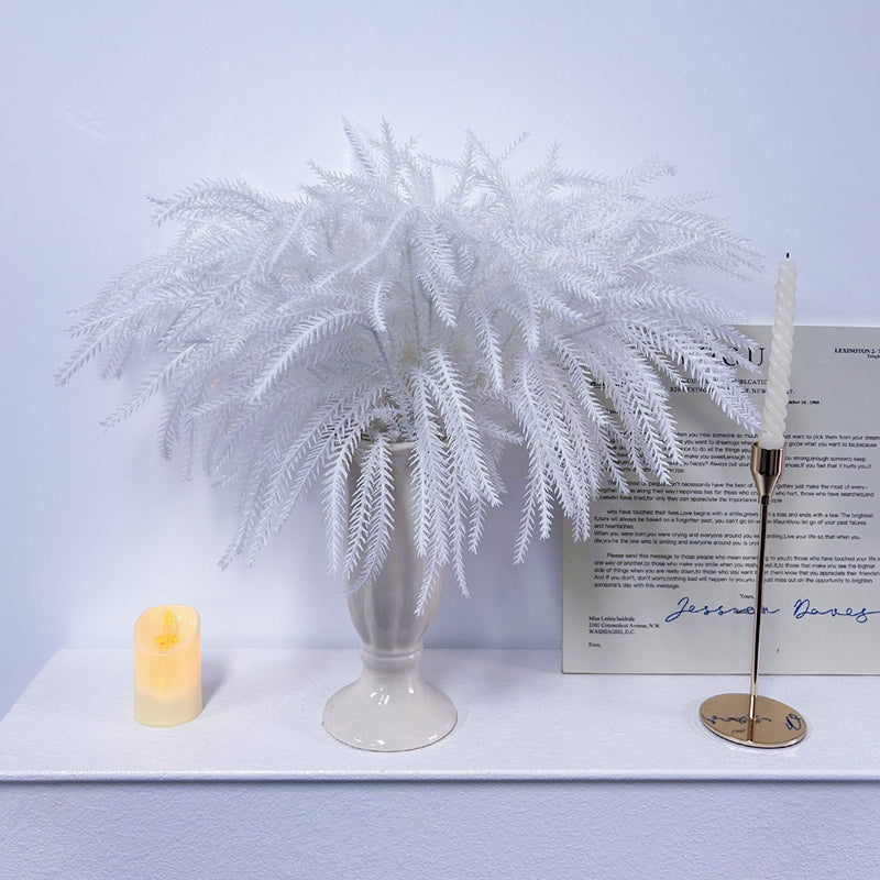 Artificial Norfolk Pine Bush, White Plastic Faux Pine Sprigs, Halloween Holiday Home & Window Display Decor