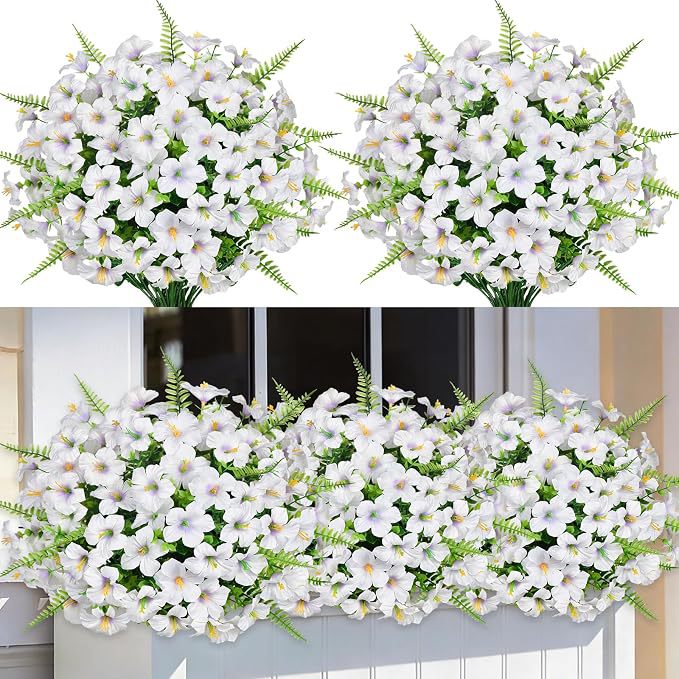 Artificial Eucalyptus & Trumpet Flower Bushes with Persian Fern, 9-Piece Set, Plastic, Rustic Indoor Outdoor Greenery