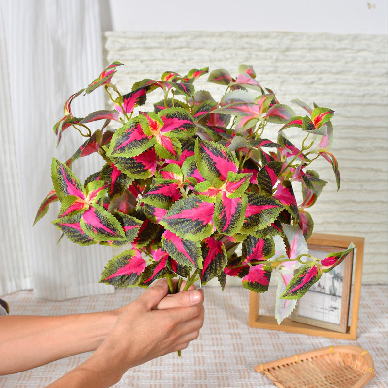 Artificial Coleus Leaf Bush, 18" Realistic Faux Silk Floral Arrangement for Home Decor, Wedding & Commercial Styling