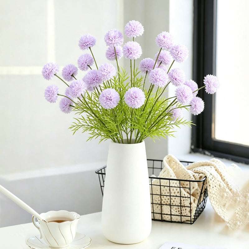 Artificial Chrysanthemum Bush with 21 Pom Pom Blooms, Faux Silk Floral Stem for Wedding, Vase Arrangements & Home Decor