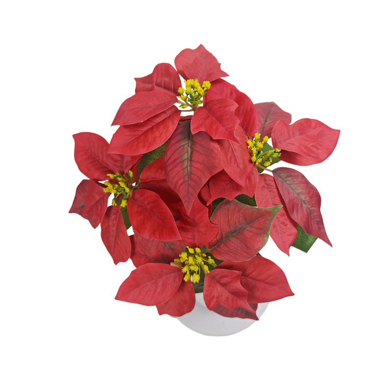 Artificial Poinsettia Bush with 5 Blooms, 20" Silk-Like Christmas Decor for Home, Weddings & Events