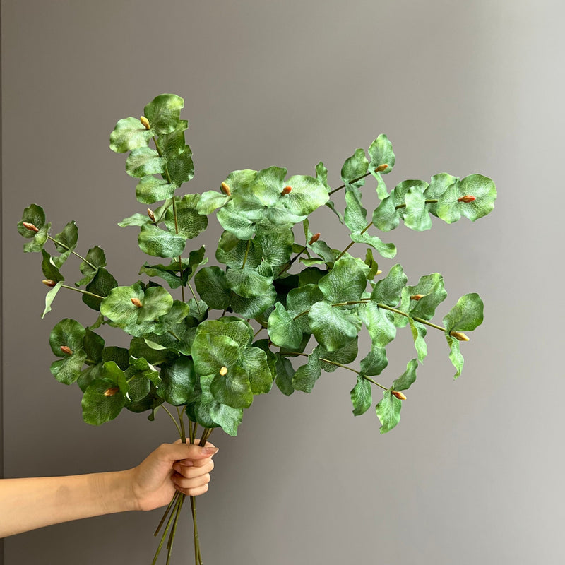Artificial Eucalyptus Bush, 3-Prong Silver Dollar Leaf Faux Greenery for Wedding, Vase & Home Decor