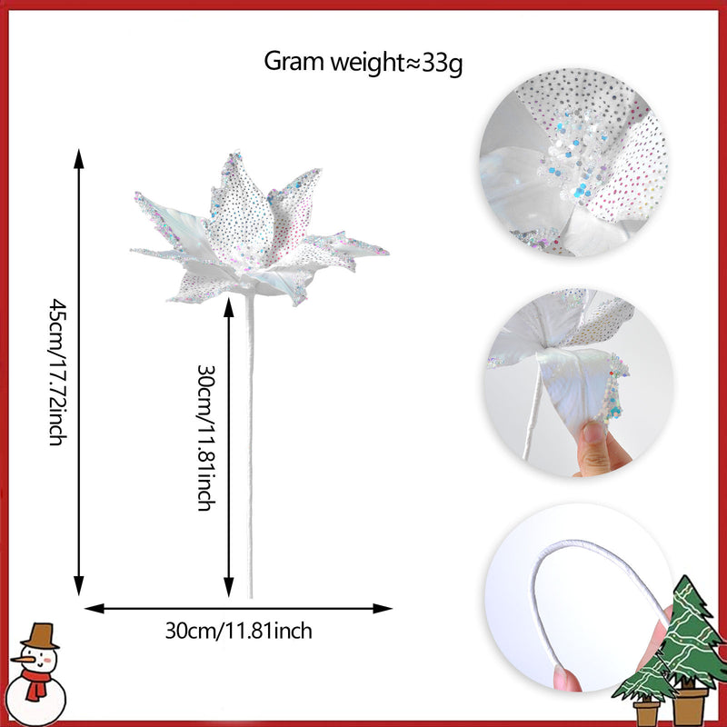 Artificial Poinsettia Christmas Flower, Single Stem with 11" Silk-Like Blooms, Holiday Decor for Home & Events