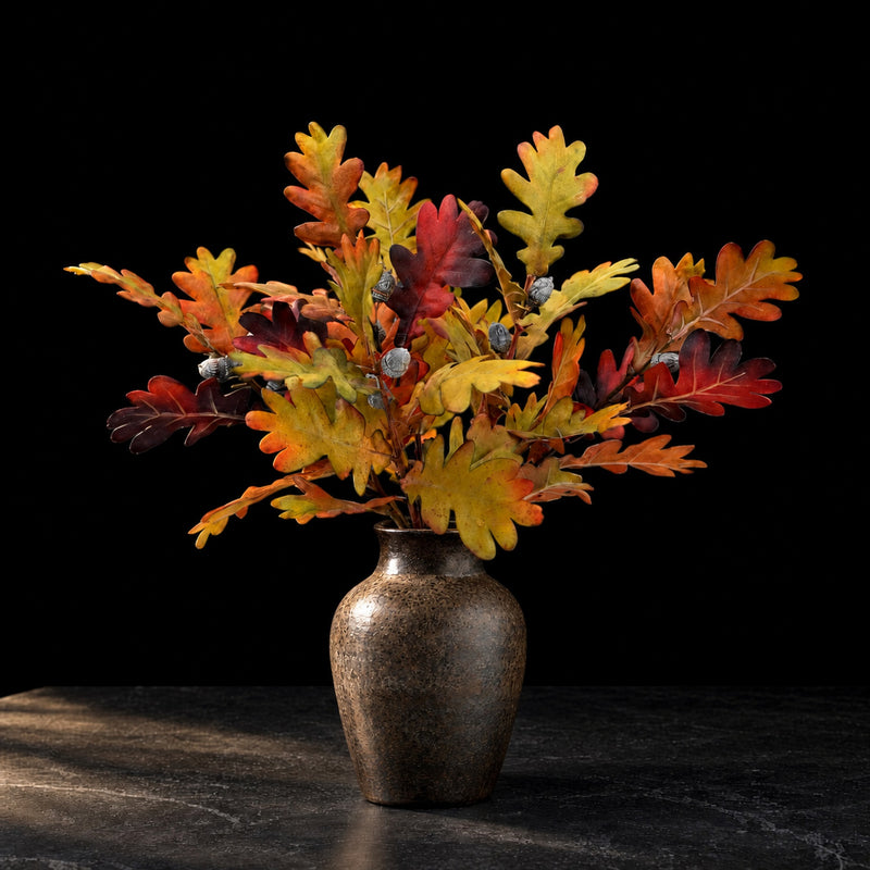 Artificial Autumn Leaf Branch, Rubber Tree Foliage Bush, Single Pick in Faux Silk Fabric, for Vase Arrangements & Fall Decor