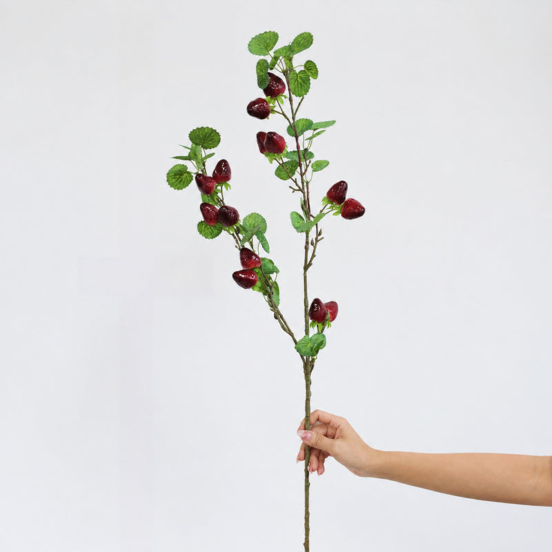 Artificial Wild Berry Bush with Strawberry-Like Fruits, 35" Tall Faux Foam Berries for Home Decor, Weddings & Events