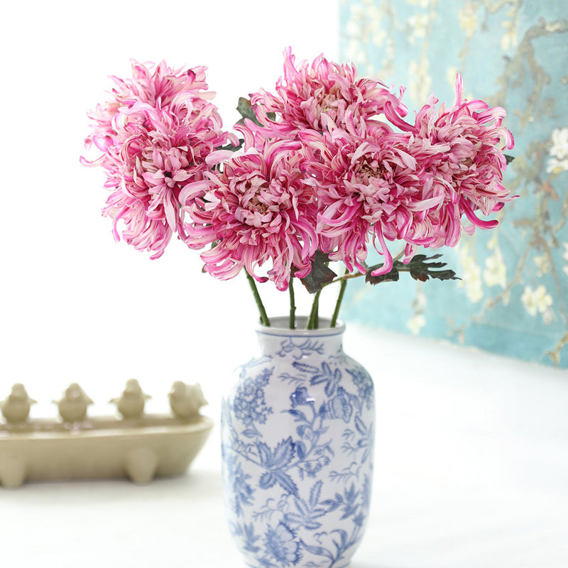 Artificial Peony Chrysanthemum Single Stem, Faux Silk Fabric Flower with Bendable Stem, Home Decor & Holiday Display