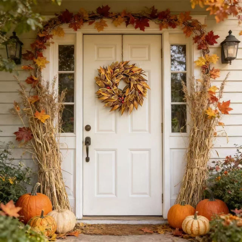 18" Autumn Eucalyptus Leaf Wreath with Berries, Fall Decor, Indoor Outdoor Door Hanging