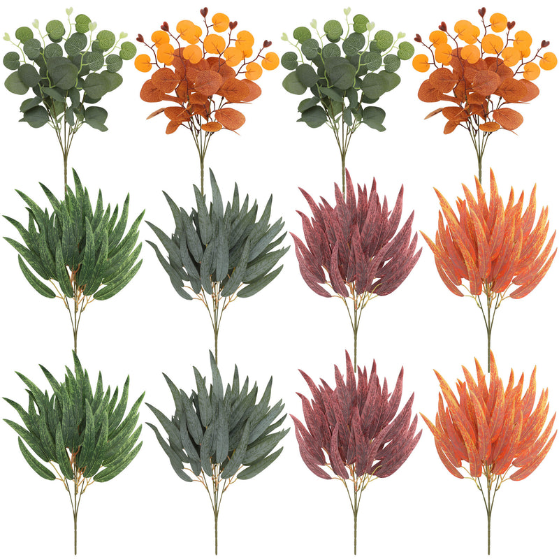 Artificial Eucalyptus Leaf Bush, Autumn Faux Eucalyptus Greenery Stem for Wedding Floral Arrangements, Vase Filler & Home Decor