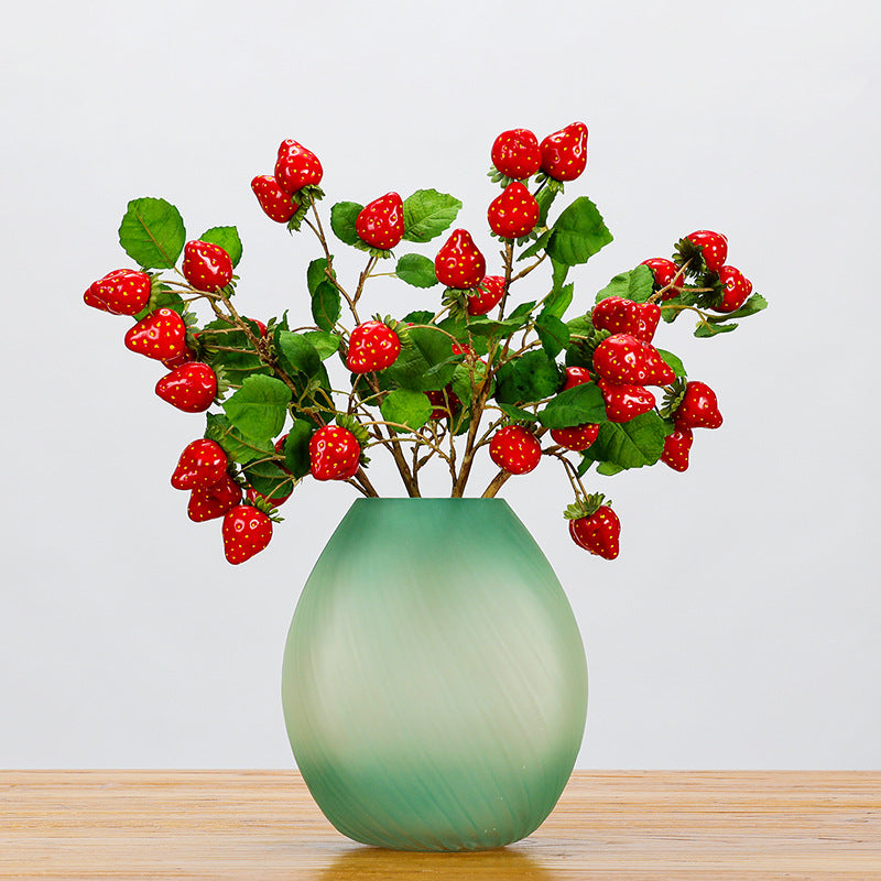 Artificial Strawberry Stem with Leaves, Single Stem with 11 Berries, 19" Long, Realistic Faux Fruit Decor for Home, Wedding & Commercial Displays