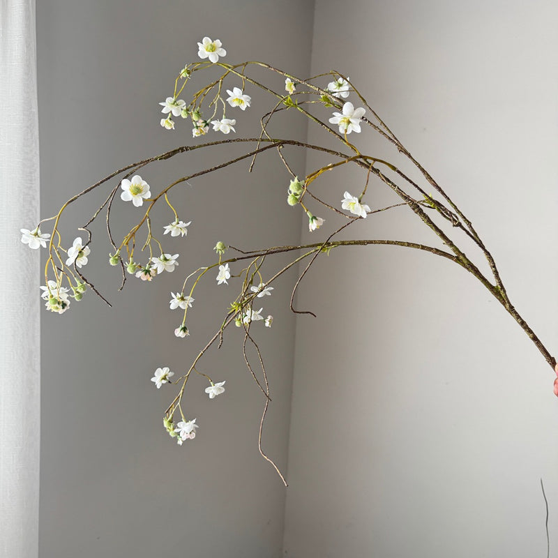 52" Single Stem Pearl Spiraea & Delphinium Artificial Flower, Silk Material, Wedding, Outdoor, Home Decor