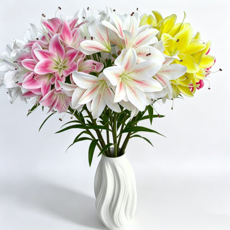 Single Stem Artificial Lily with 10 Blooms, 24" Silk-Like Faux Flowers for Weddings, Home Decor & Floral Arrangements
