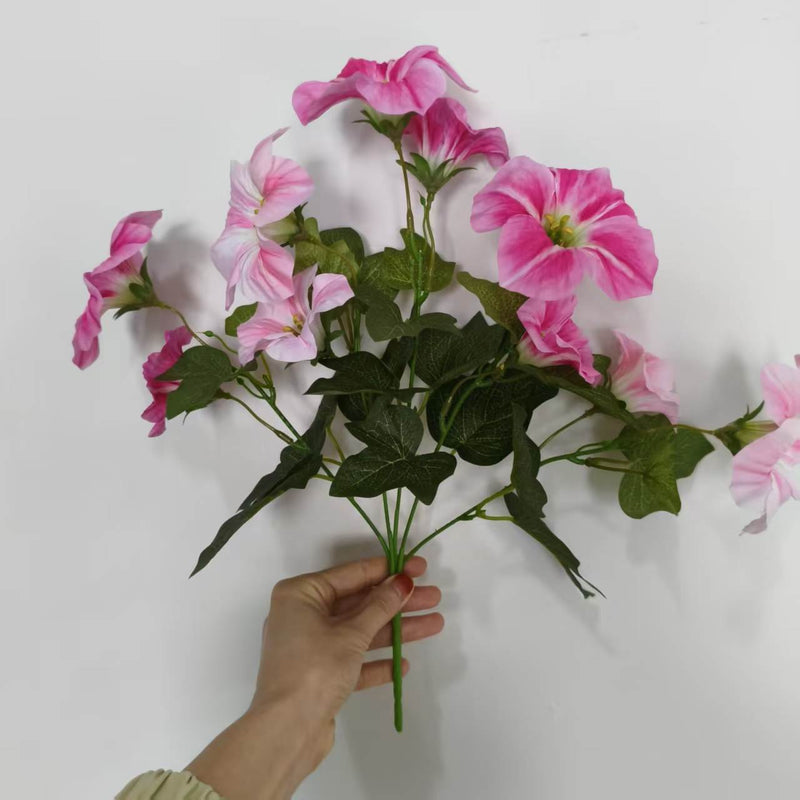 Artificial Morning Glory Bush with 10 Blooms, 16" Tall Silk-Like Faux Flowers for Weddings, Home Decor & Outdoor Use