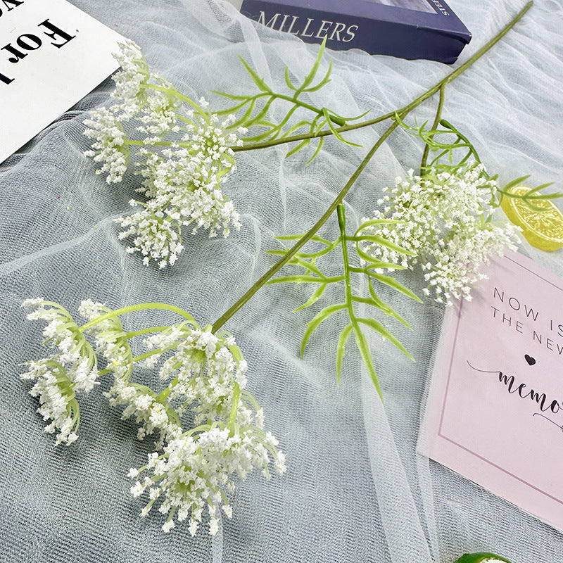 Artificial Lace Flower Stem, 30" Single Stem with 24 Blooms, Realistic Plastic Floral for Wedding Decor & Home Arrangements
