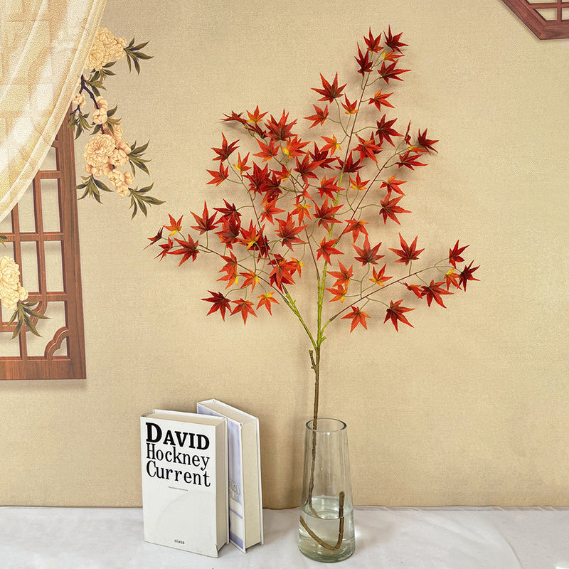 Artificial Maple Leaf Stem, Single Fall Foliage Branch 43" Tall, Silk-Like Fabric for Wedding Decor, Home & Office