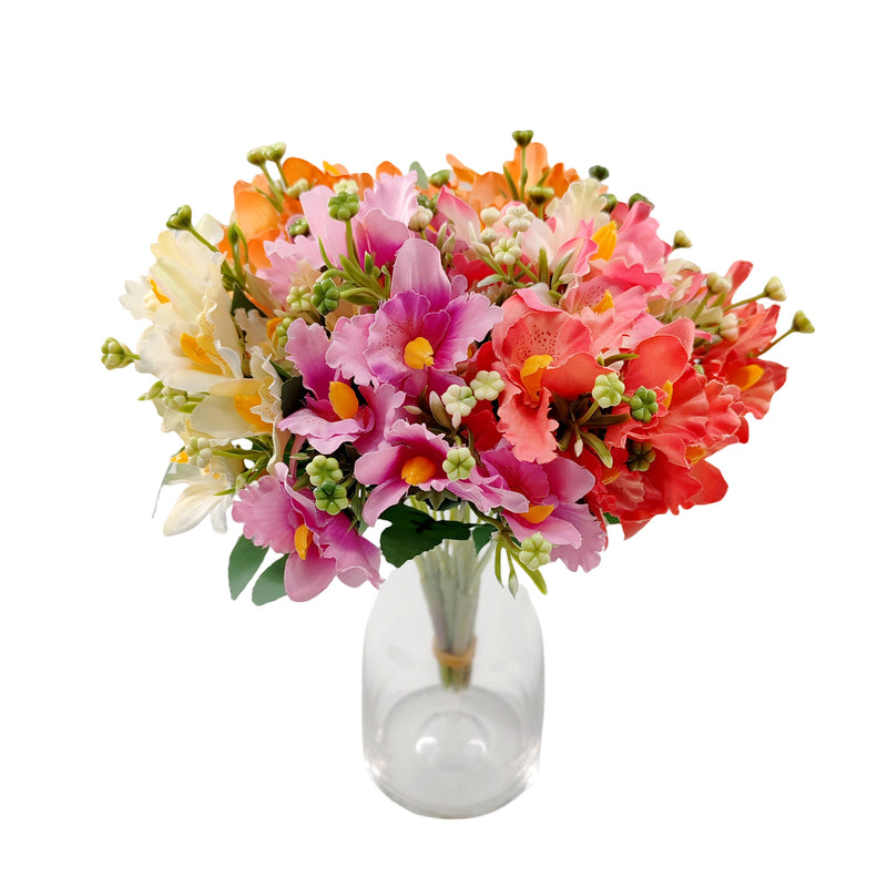 Artificial Cattleya Orchid Bush with 10 Blooms, 12" Silk-Like Floral Arrangement for Weddings, Home Decor, and Table Centerpieces