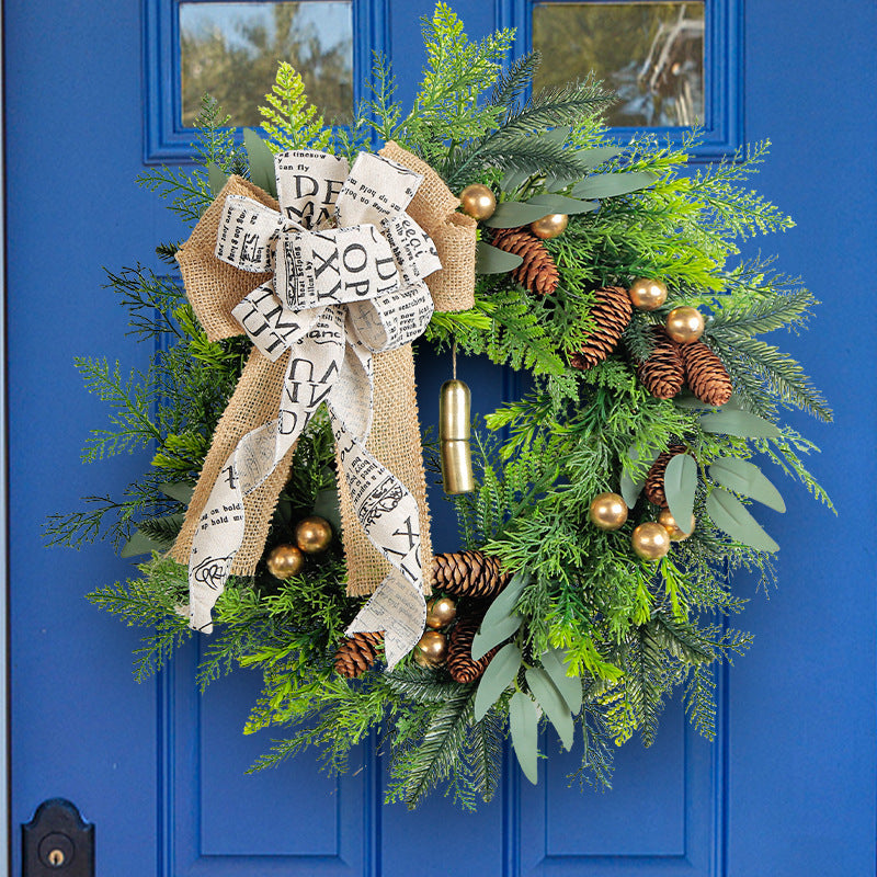 Christmas Pinecone Bell Wreath, 18" Rustic Holiday Door Hanging Decor, Farmhouse Christmas Garland for Front Door, Mantel & Holiday Parties