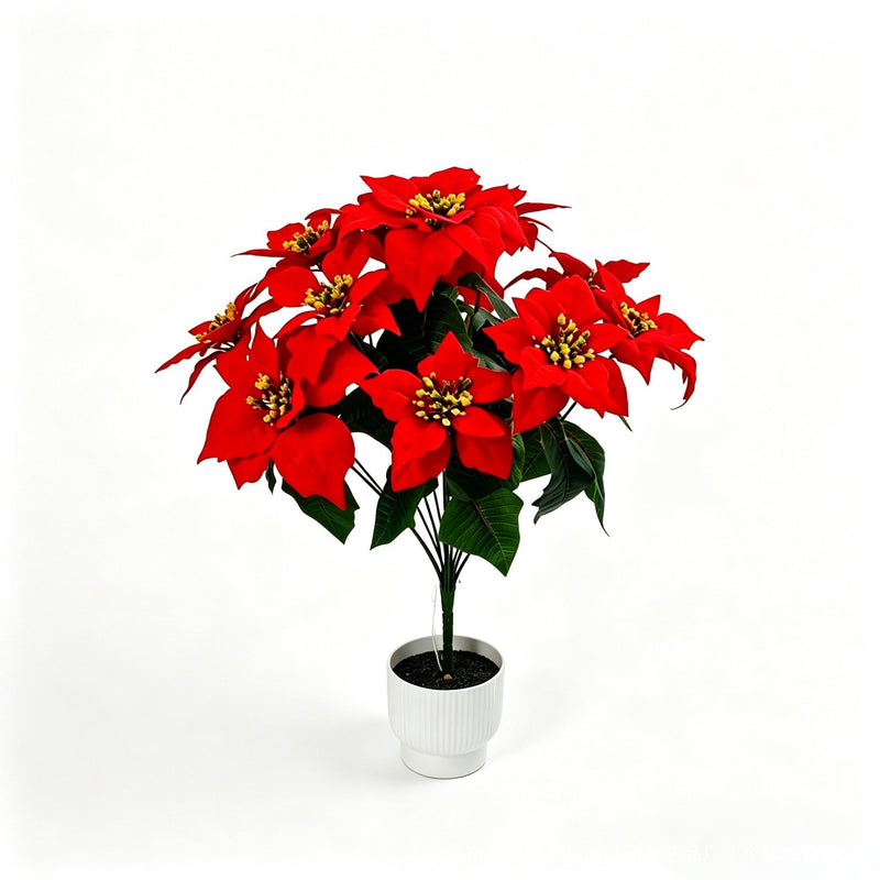 20" Artificial Poinsettia Bush with 12 Blooms, Silk-Like Faux Flowers for Christmas, Weddings & Home Decor