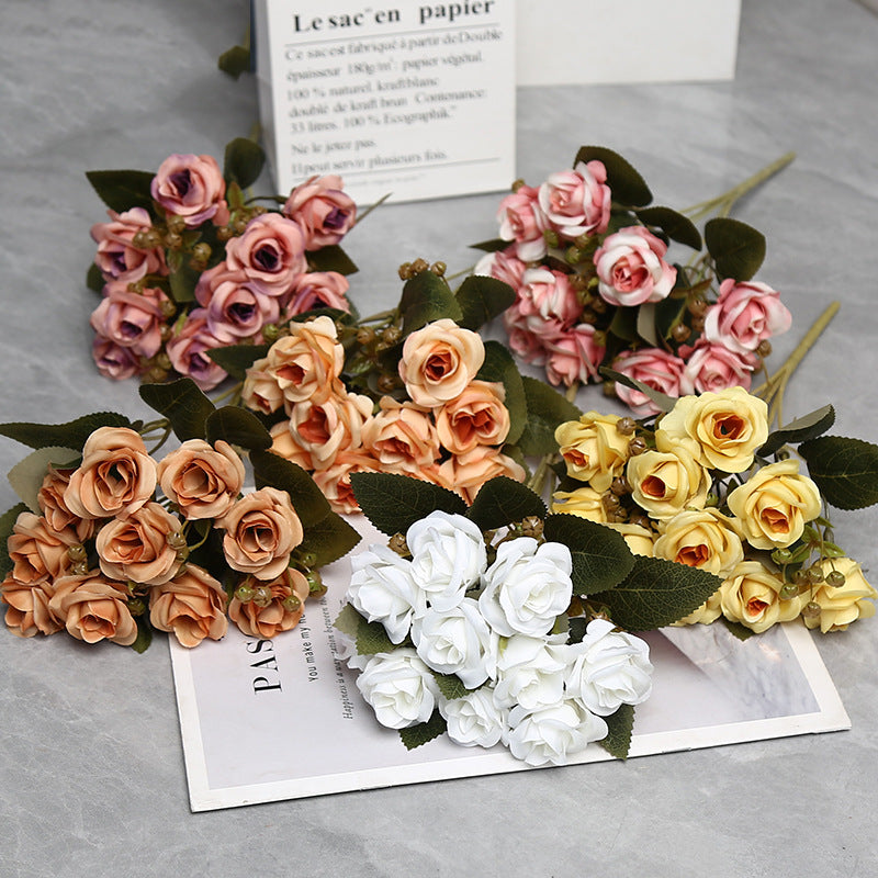 Artificial Silk Rose Bouquet with 10 Blooms, 12" Tall Faux Roses for Weddings, Home Decor & Events