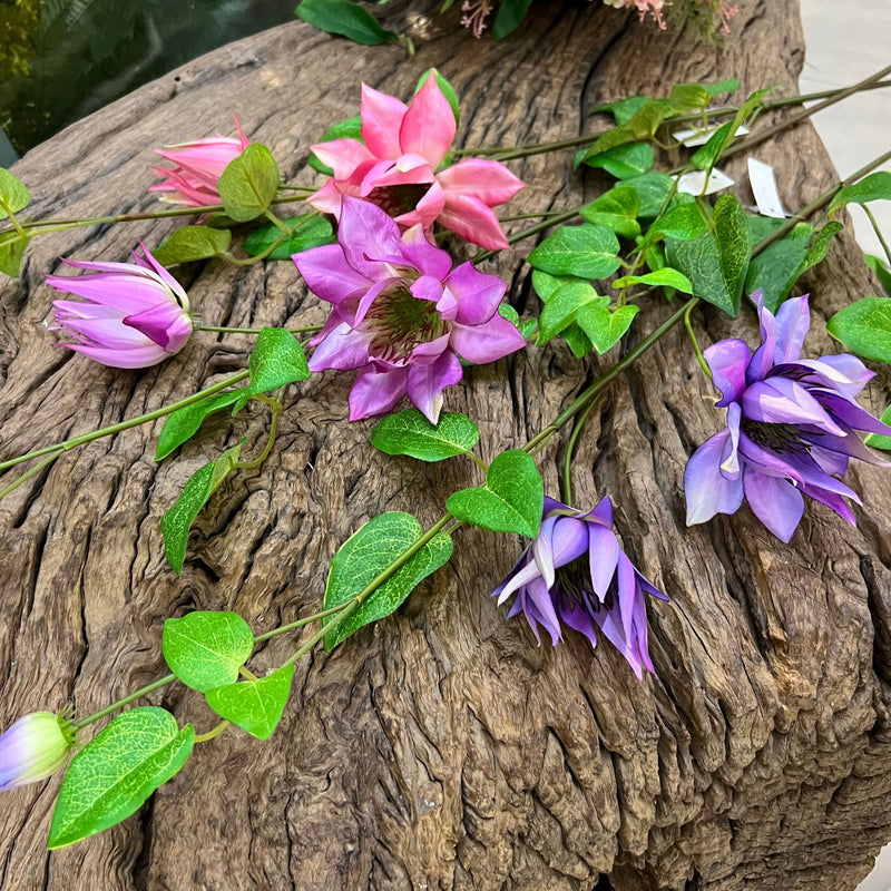 Artificial Clematis Single Stem Flower, 35" Long, 3 Blooms, Silk Material, Rustic & Luxe Theme, Perfect for Home Decor, Weddings, and Commercial Spaces