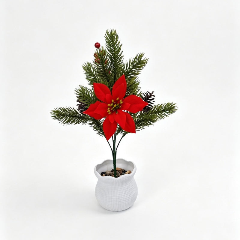 Set of 2 Artificial Poinsettia Stems, 14" Christmas Floral Arrangement, Silk-Like Faux Flowers for Holiday Decor