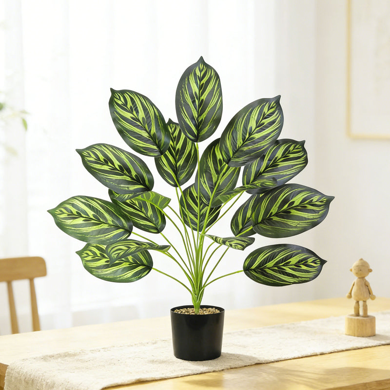 Artificial Golden Allusion Leaf Plant, 17" Tall Potted Faux Alocasia for Home Office Wedding Decor, Bendable Stems, No Maintenance