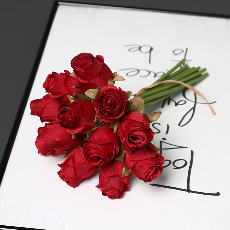 12-Bloom Silk Rose Bouquet, 10" Height, Realistic Faux Flowers for Weddings, Home Decor & Events