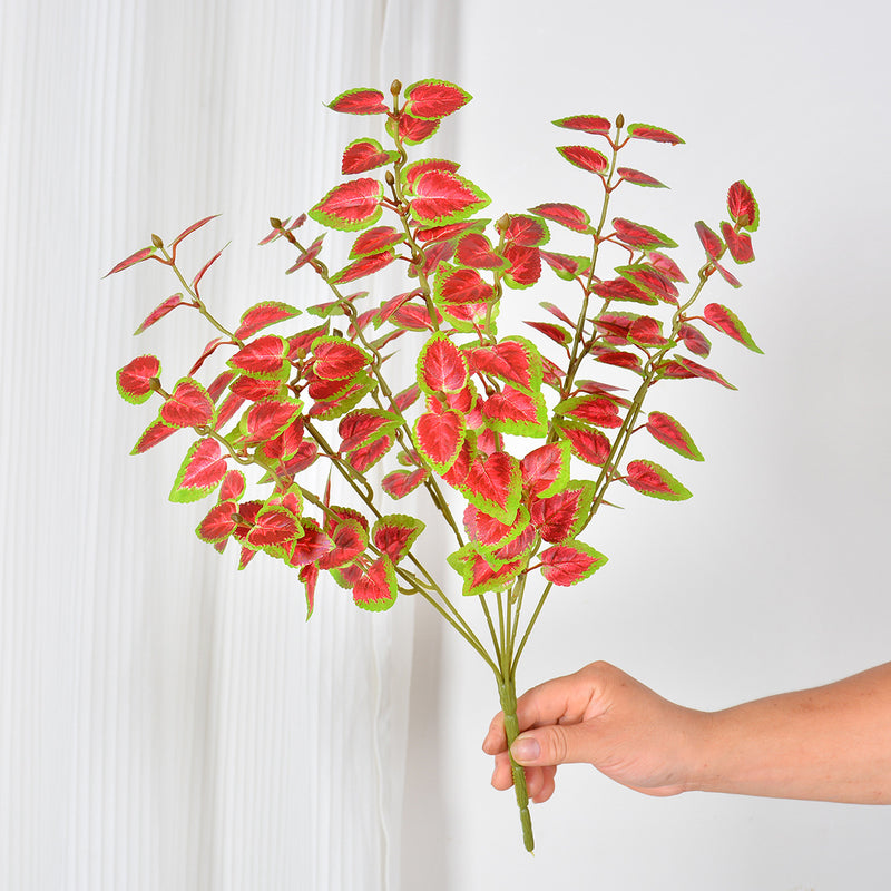 Artificial Caladium Leaf Bush, 7" Height, Silk-Like Fabric, Indoor/Outdoor Decor for Home, Office, Events
