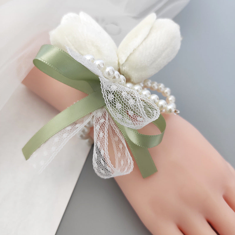 Bulk Romantic Marsala Artificial Velvet Tulips Wrist Corsage Wholesale