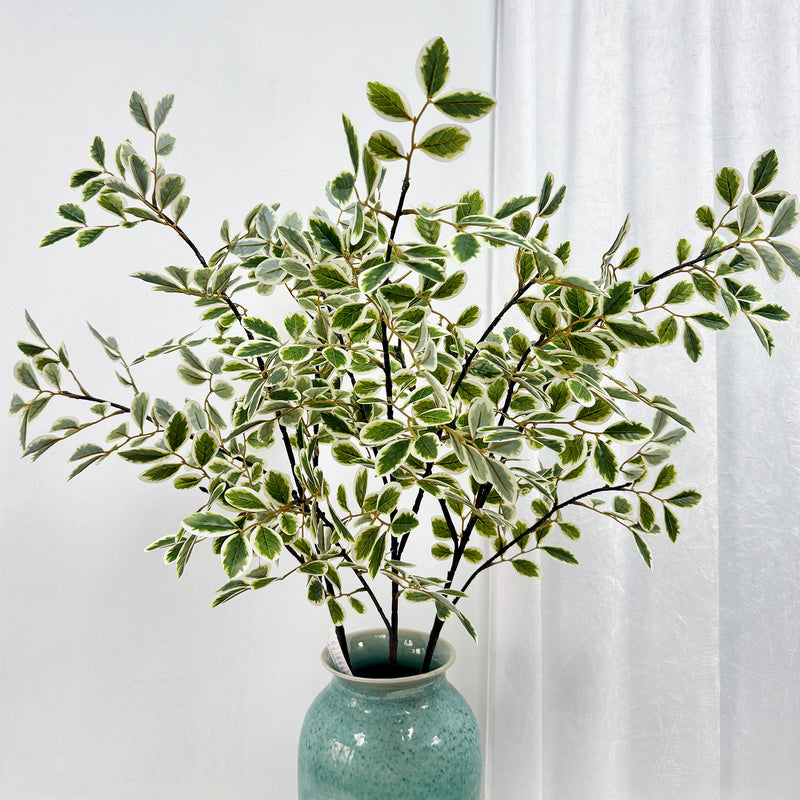 Artificial Russian Olive Leaf Branch Bush, Autumn Faux Foliage, PE Plastic, Indoor Outdoor, Vase Filler & Window Display Decor