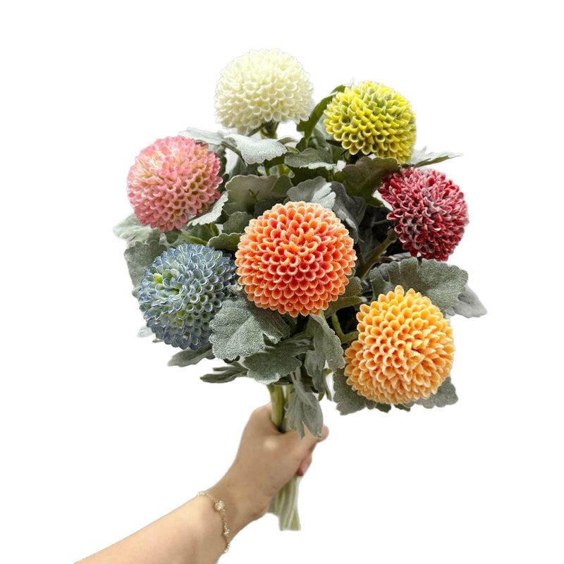 Artificial Chrysanthemum Pompon Single Stem, 14.5" Fluffy Faux Flower for Wedding Centerpieces, Home Decor, Office & Events