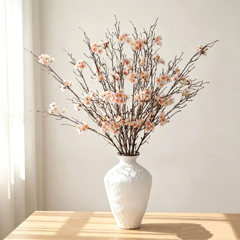 Artificial Plum Blossom Branch, 31.5" Realistic Faux Flower Stem for Wedding Decor, Home & Office Arrangements, Plastic