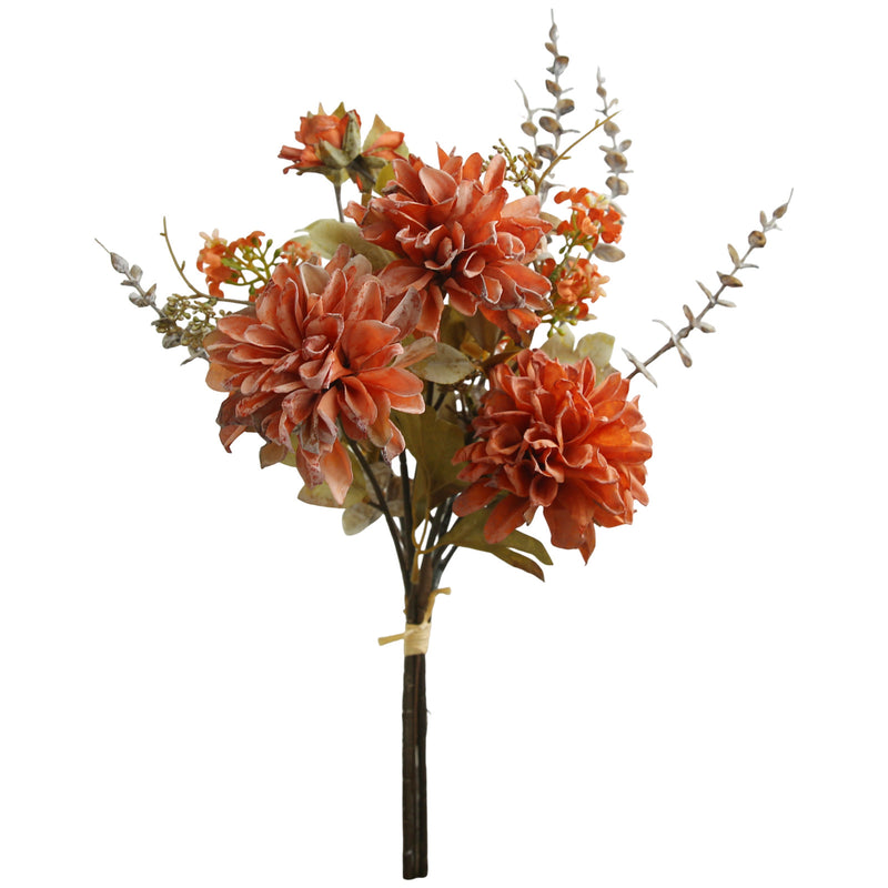 Artificial Dahlia Bouquet, 3 Faux Silk Blooms, Autumn Burnt-Edge Fall Flowers for Home, Wedding & Seasonal Decor