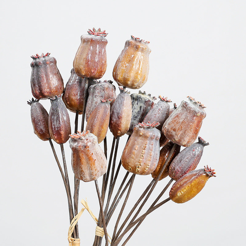 Artificial Poppy Pod Bouquet, Set of 6 Stems with Realistic Foam Pods, 11" Length for Home Decor, Wedding Centerpieces and Floral Arrangements