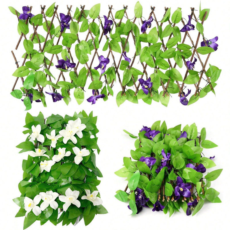 Expandable Artificial Violet Flower Fence Panel, Faux Silk-Like Fabric Privacy Screen for Patio, Balcony, Garden & Wedding Decor
