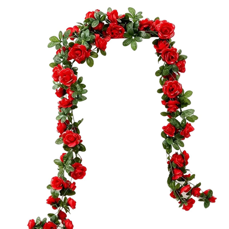 Artificial Rose Garland, 47" Long with 45 Blooms, Plastic Faux Flower Vine for Weddings, Home Decor, and Events