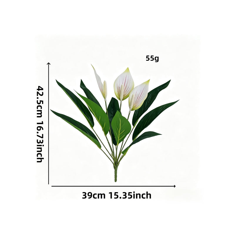 Artificial Anthurium Bush with 12 Blooms, 17" Tall Faux Floral Arrangement for Home Decor, Wedding Centerpieces & Commercial Displays