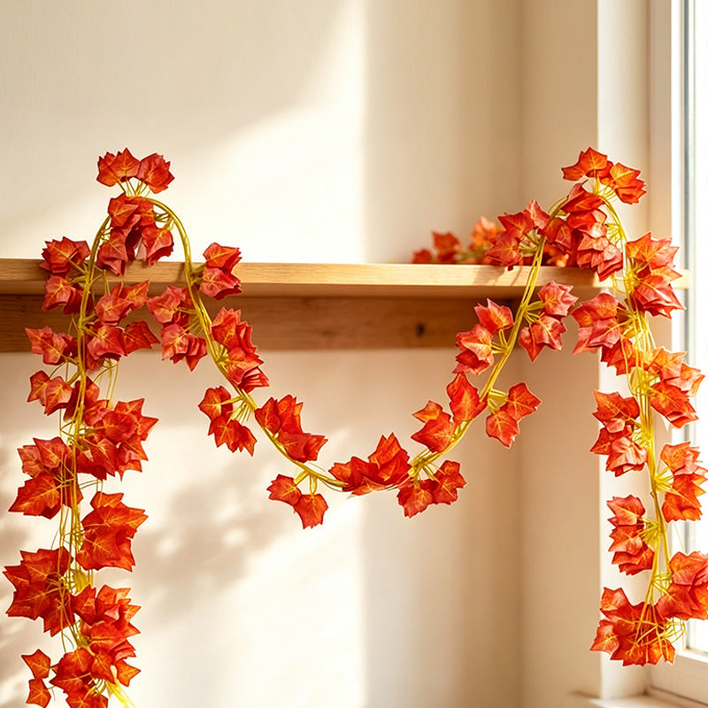Artificial Boston Ivy Garland Vine, 12-Pack with 72 Red Fall Leaves, Plastic Faux Foliage for Autumn Decor & Weddings