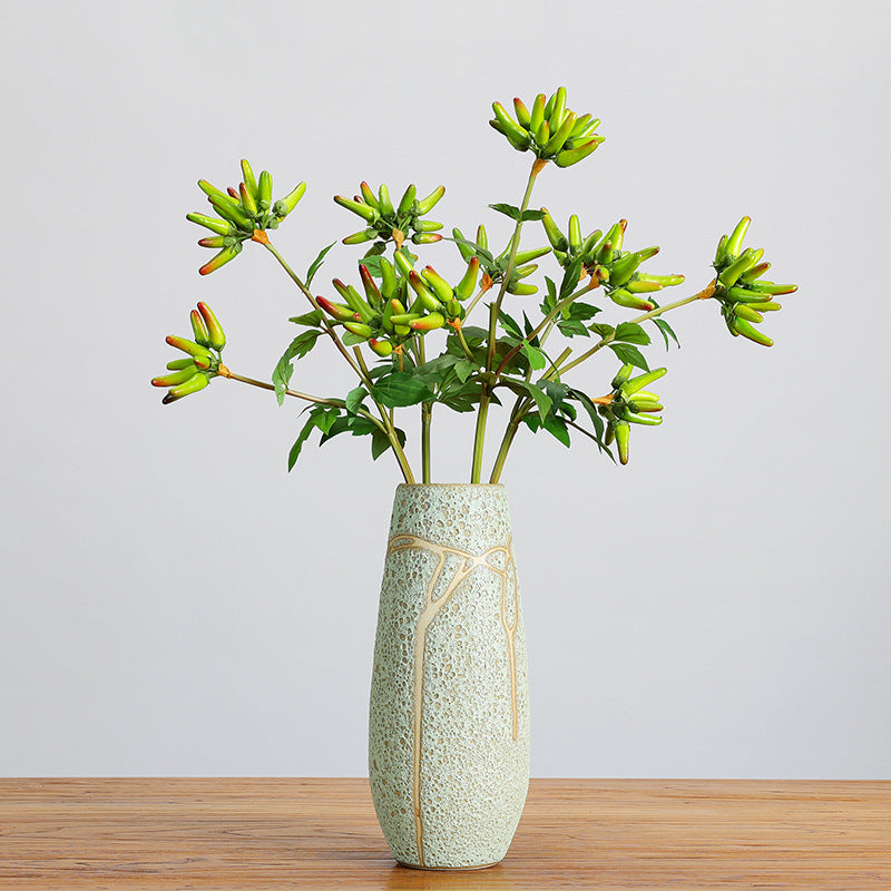 Artificial Chili Pepper Stem, Single Branch with 32 Blooms, 27" Tall for Home Decor, Wedding Centerpieces and Commercial Displays