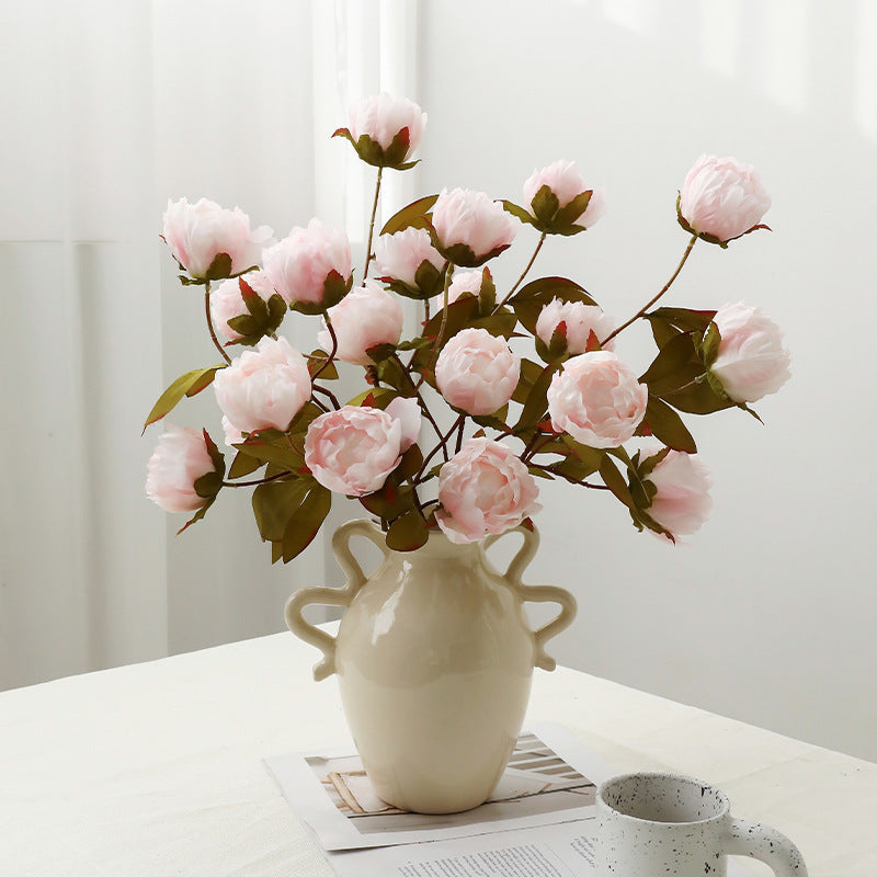 Peony Bush with 4 Blooms, 28.7" Silk-Like Artificial Flowers for Wedding Decor & Home Styling, Indoor/Outdoor Use