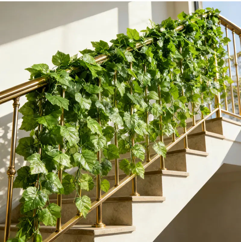 Artificial Grape Leaf Garland Vine, 79 in Faux Greenery with 66 Leaves, Trailing Vine for Garden Swing, Balcony, Patio & Home Decor