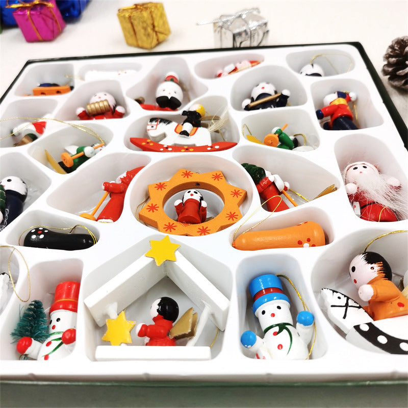 Bulk 24 Pcs Christmas Wooden Hanging Ornaments Set Wholesale