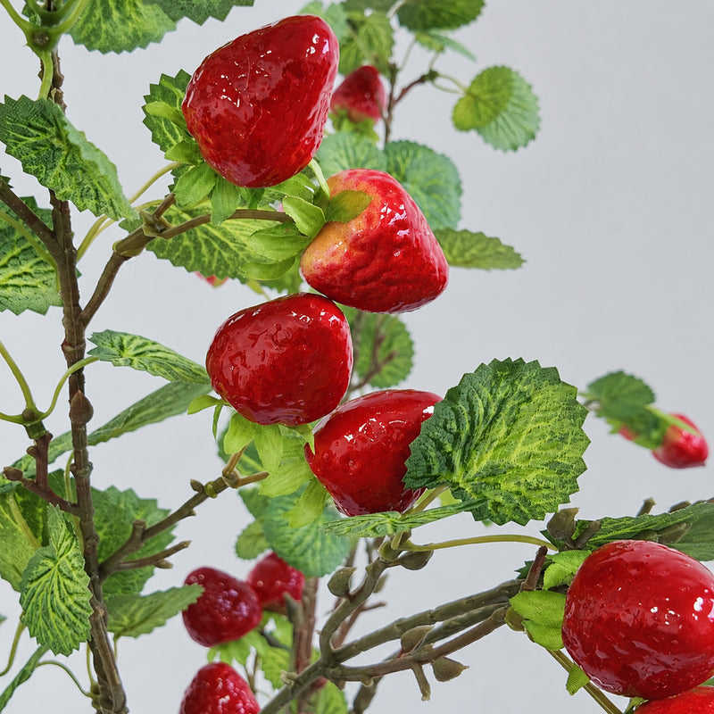 Artificial Wild Berry Bush with Strawberry-Like Fruits, 35" Tall Faux Foam Berries for Home Decor, Weddings & Events