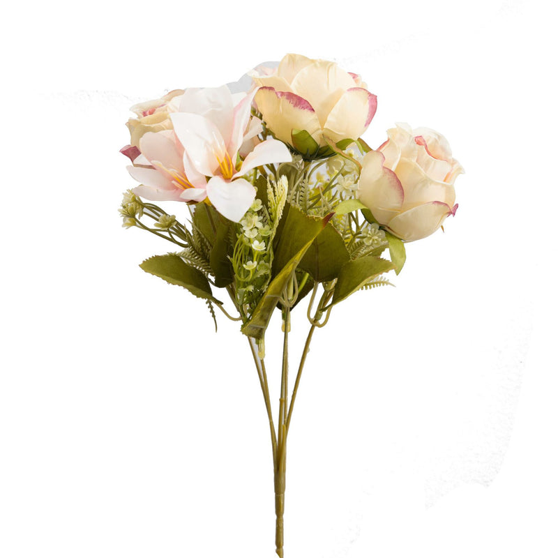 13" Realistic Silk Rose & Lily Bush, 9 Blooms, Wedding & Home Décor, Indoor/Outdoor Use