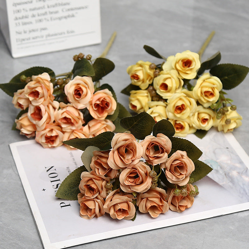 Artificial Silk Rose Bouquet with 10 Blooms, 12" Tall Faux Roses for Weddings, Home Decor & Events