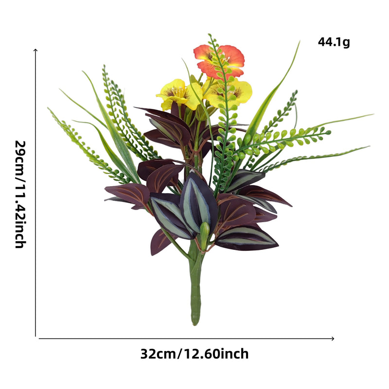 Artificial Wandering Jew Devil's Eye & Impatiens Bush, 11.5" Tall Realistic Fake Plants for Home Decor, Office, Wedding Centerpieces