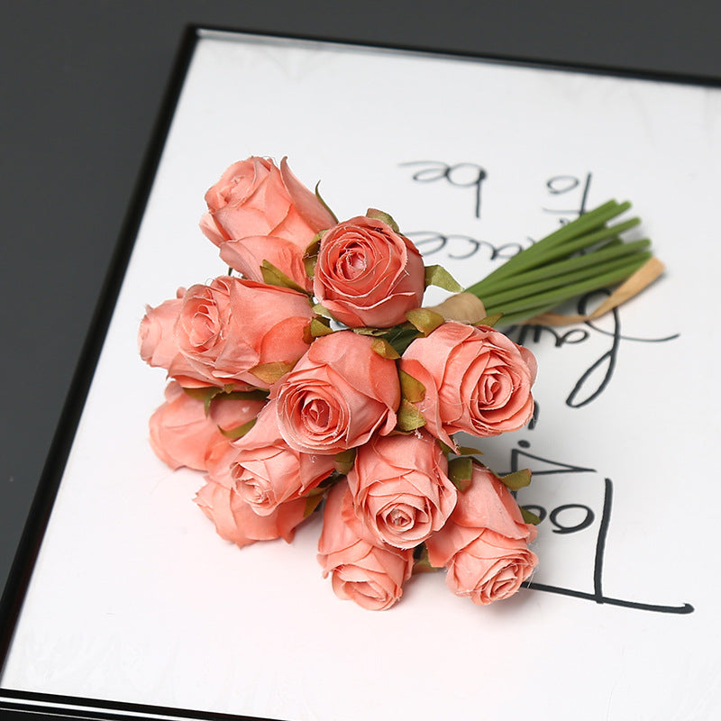 12-Bloom Silk Rose Bouquet, 10" Height, Realistic Faux Flowers for Weddings, Home Decor & Events