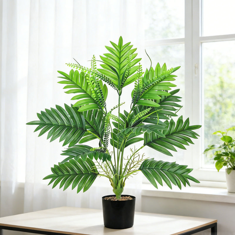 Artificial Areca Palm Bush with Travelers Palm Leaves, 21" Tall Faux Tropical Plant for Home Office Decor, Wedding & Event Styling
