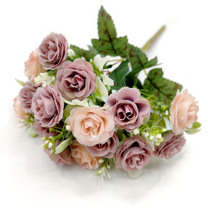 Artificial Rose Bush with 15 Blooms, 12" Silk-like Faux Flowers for Weddings, Home Decor, and Table Centerpieces
