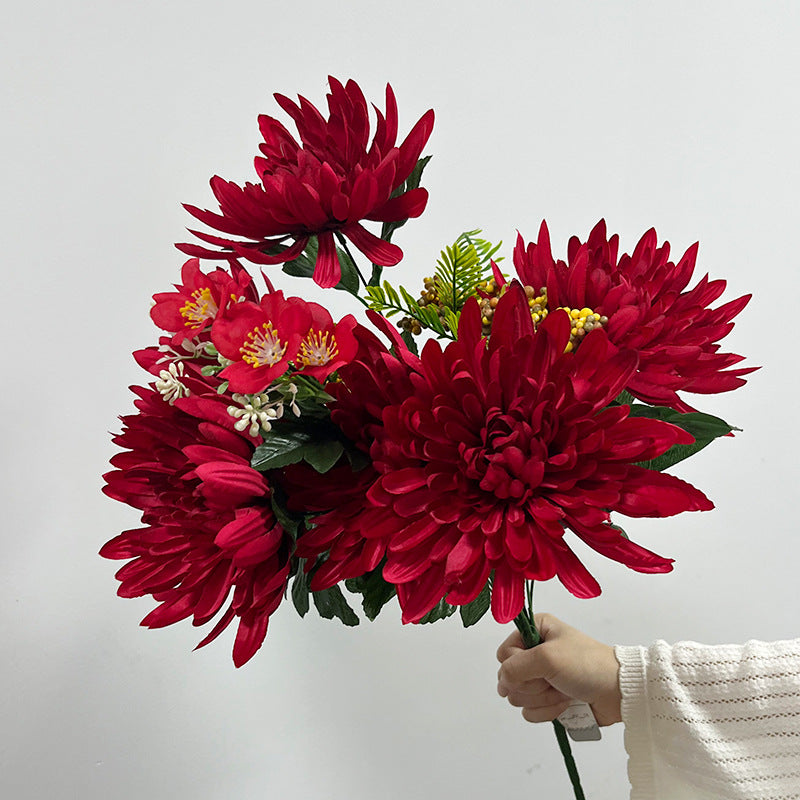 20" Artificial Chrysanthemum Bush, Realistic Silk-Like Faux Flowers for Home Decor, Weddings & Seasonal Displays