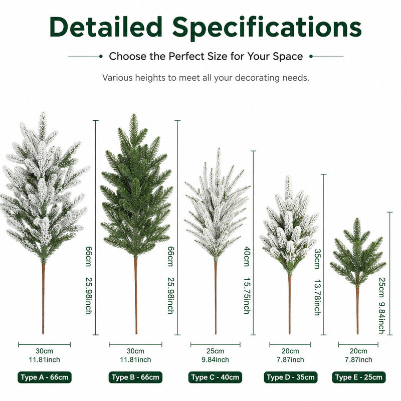 Artificial Pine Needle Stem, Faux Evergreen Conifer Branch, Bendable Stem for Christmas, Holiday Decor & Wedding Displays
